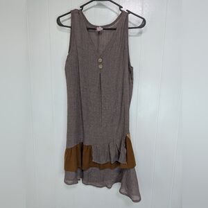 Brown and Tan Sleeveless Dress